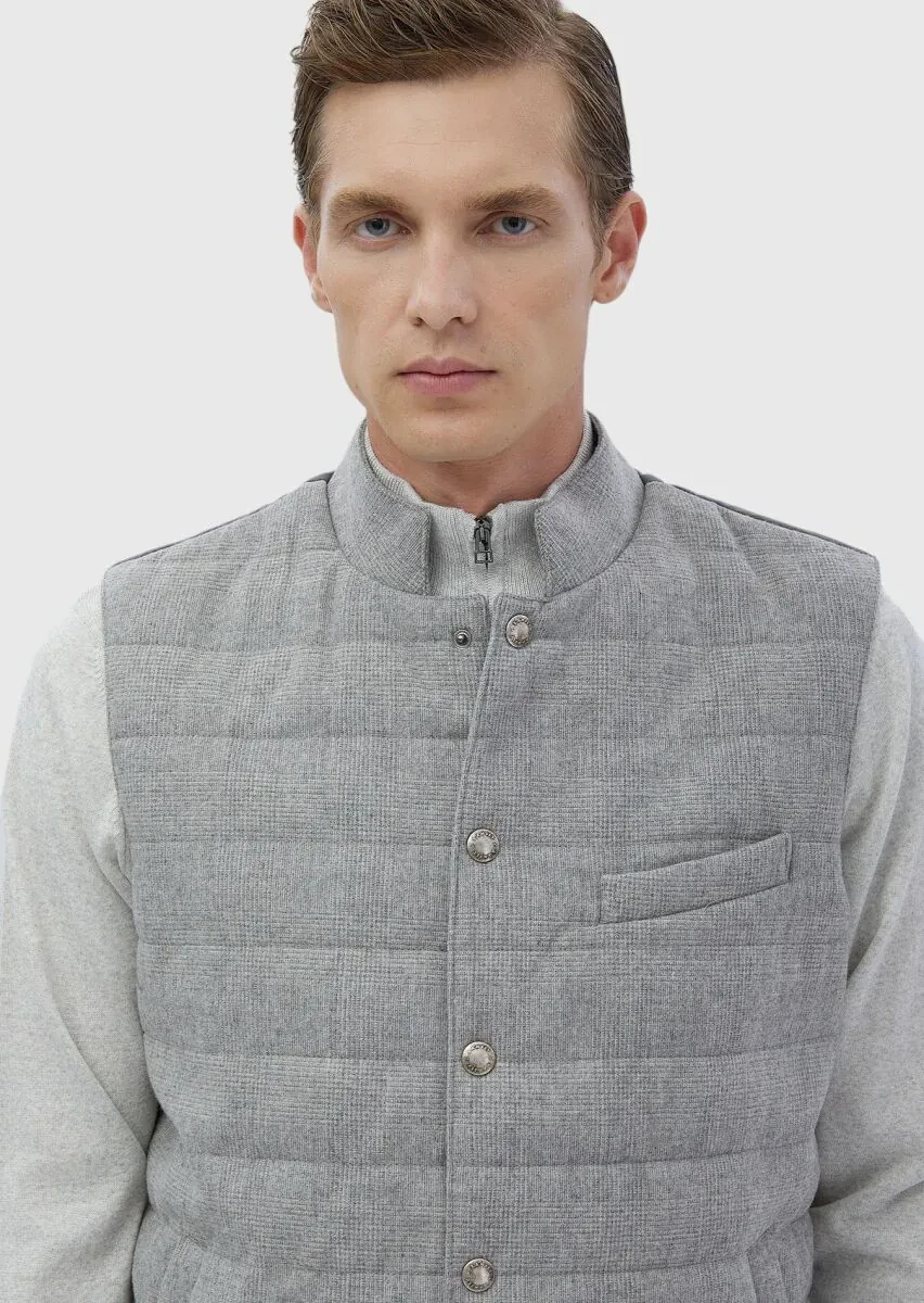 Light Grey Regular Fit Turtleneck Casual Weaving Puffer Vest - 3