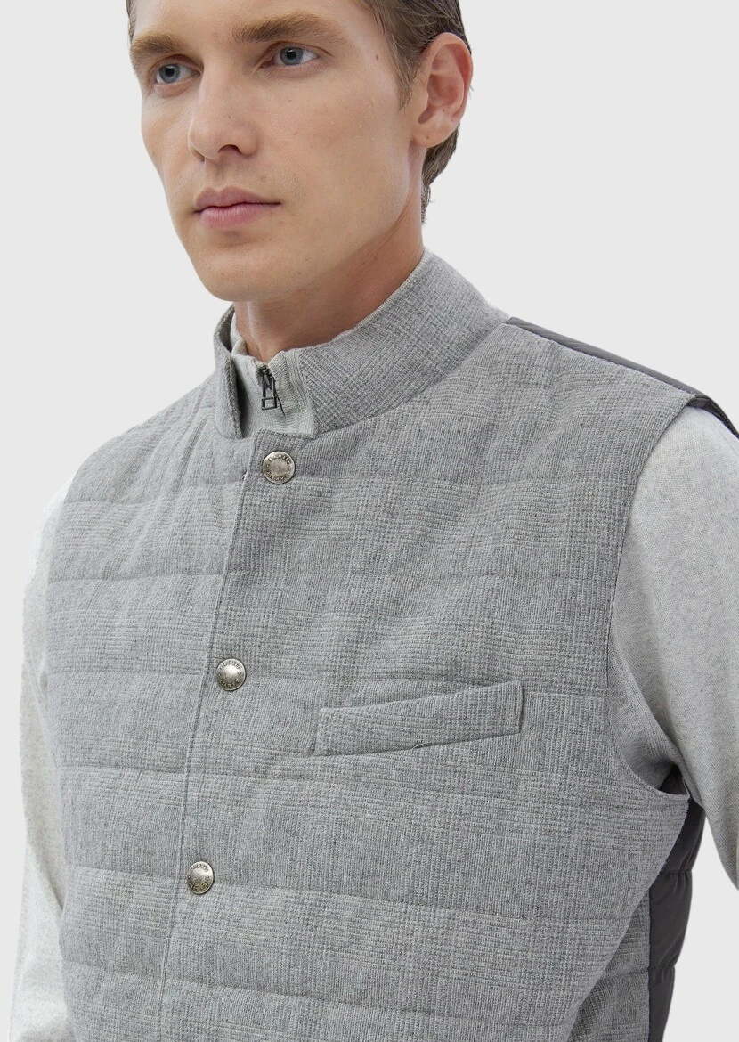 Light Grey Regular Fit Turtleneck Casual Weaving Puffer Vest - 4