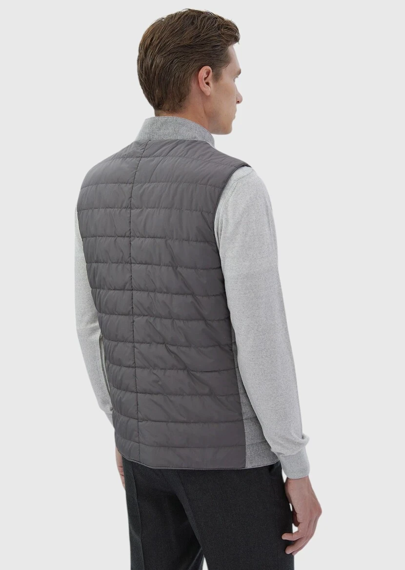 Light Grey Regular Fit Turtleneck Casual Weaving Puffer Vest - 5