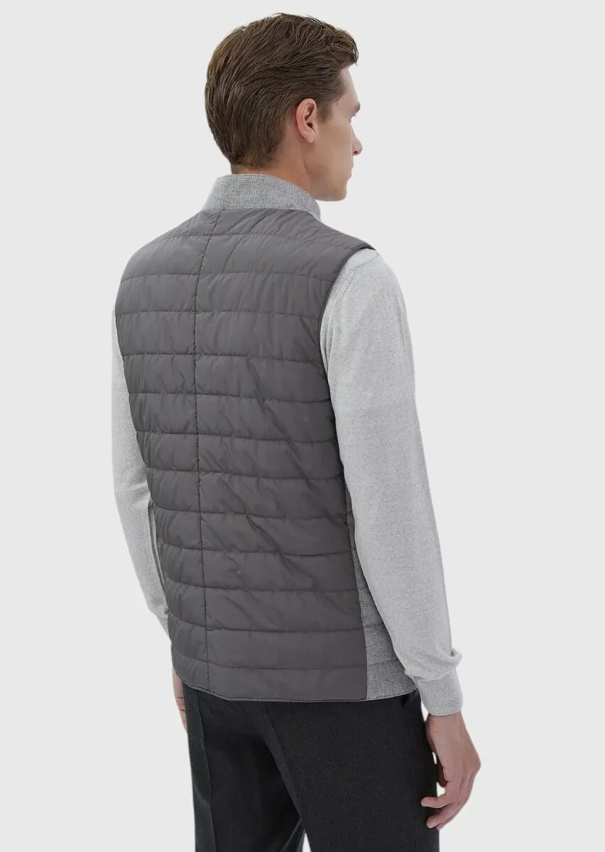 Light Grey Regular Fit Turtleneck Casual Weaving Puffer Vest - 5