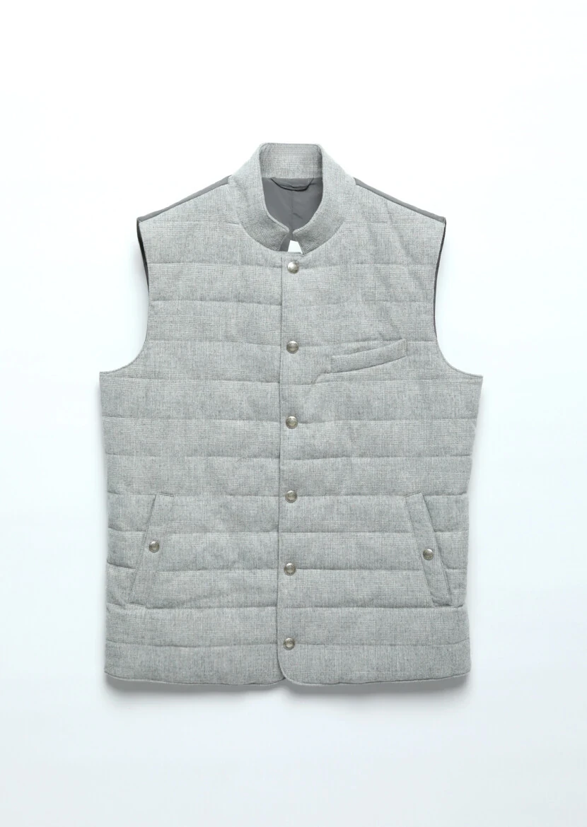 Light Grey Regular Fit Turtleneck Casual Weaving Puffer Vest - 6