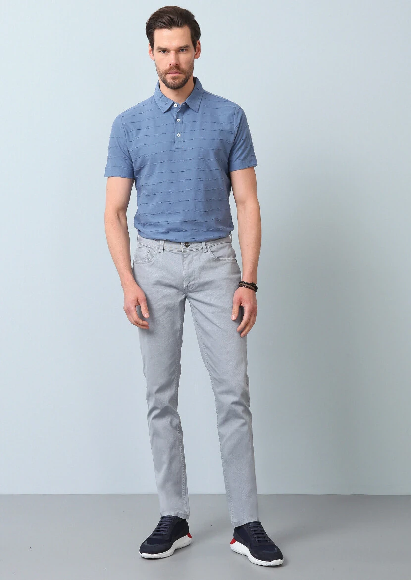 Light Grey Slim Fit Denim Cotton Blended Trousers - 3