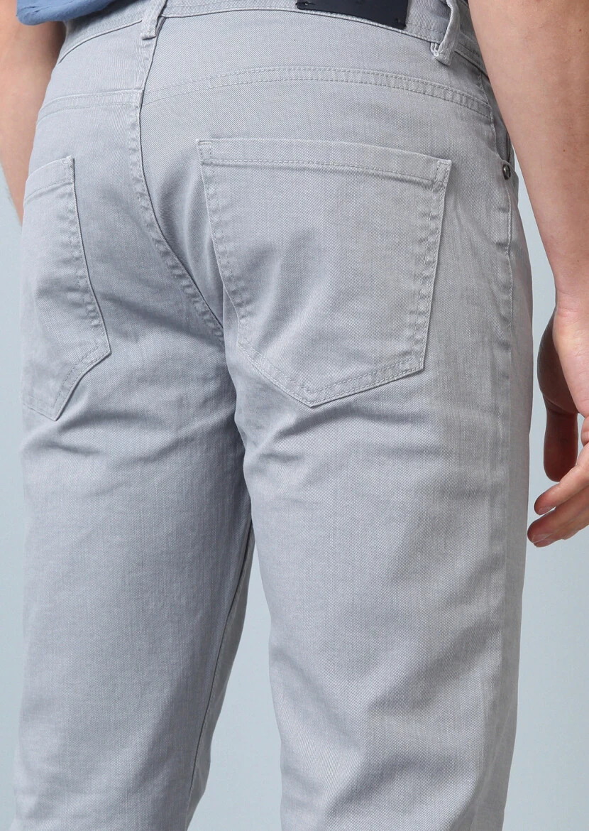Light Grey Slim Fit Denim Cotton Blended Trousers - 4
