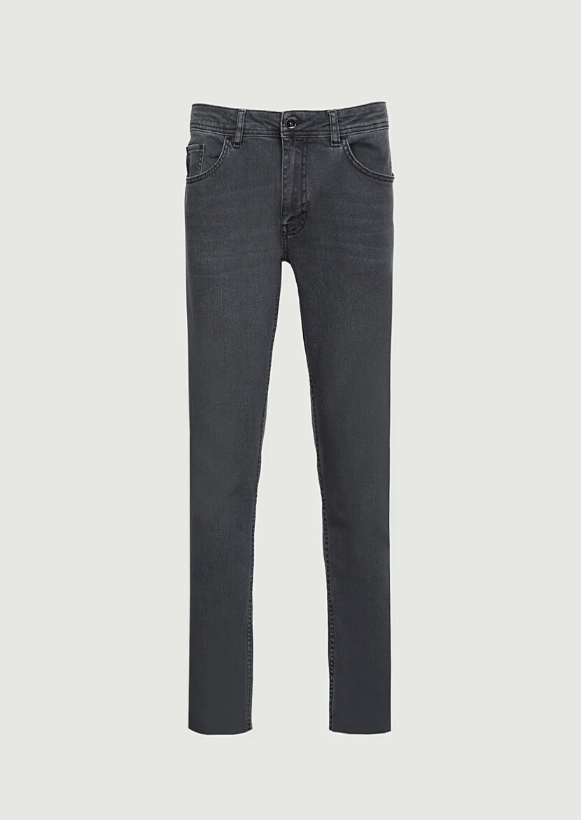 Light Grey Slim Fit Denim Cotton Blended Trousers - 6