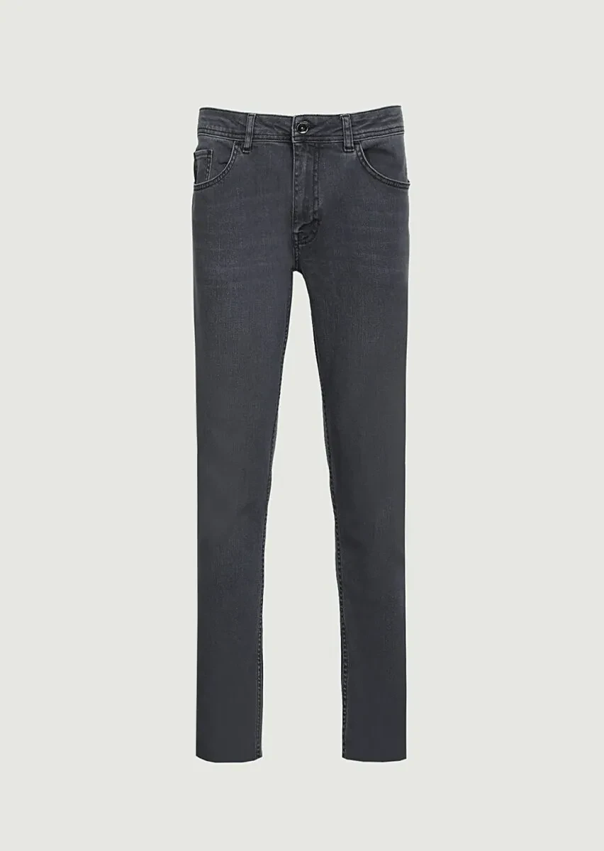 Light Grey Slim Fit Denim Cotton Blended Trousers - 6