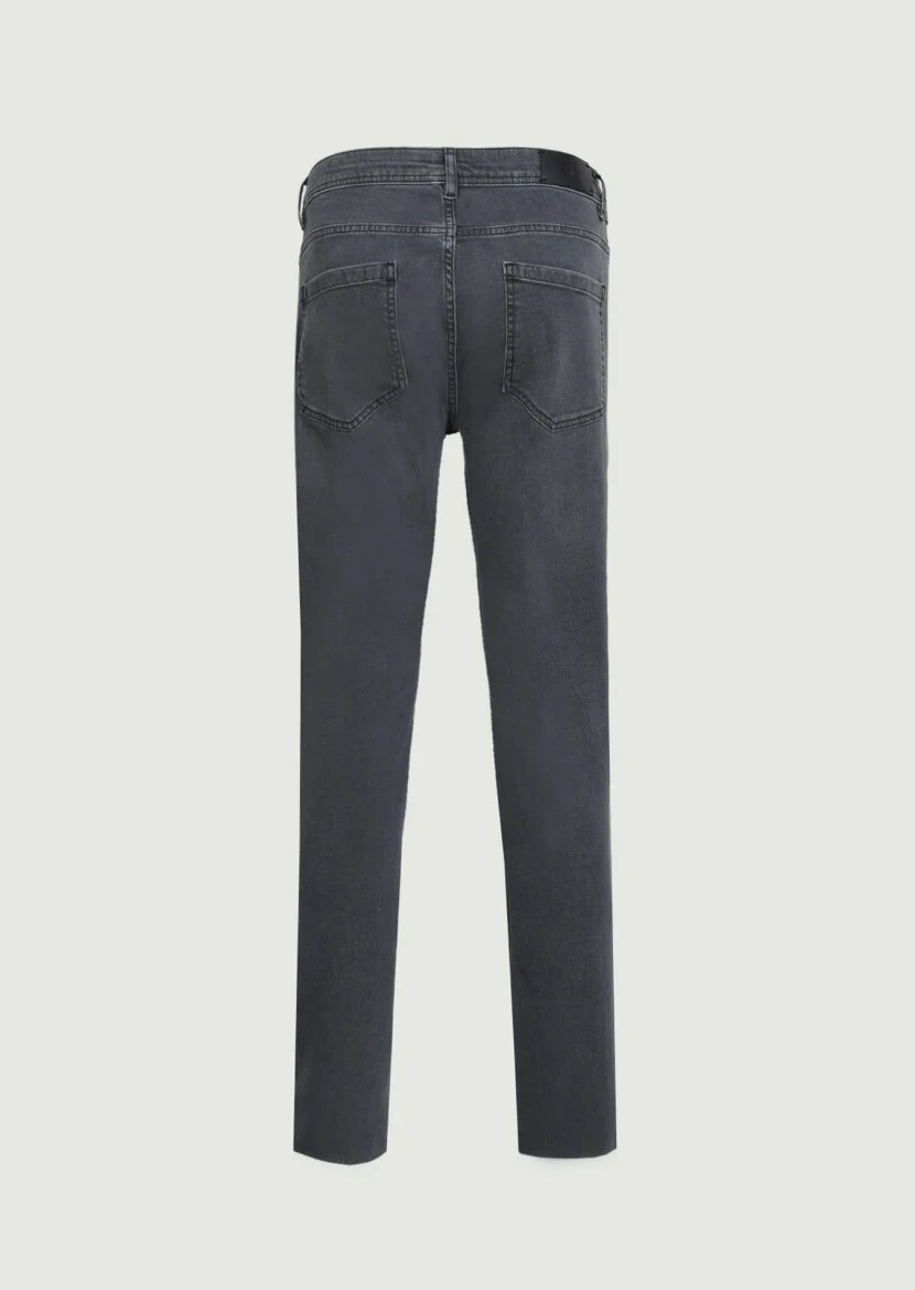 Light Grey Slim Fit Denim Cotton Blended Trousers - 7