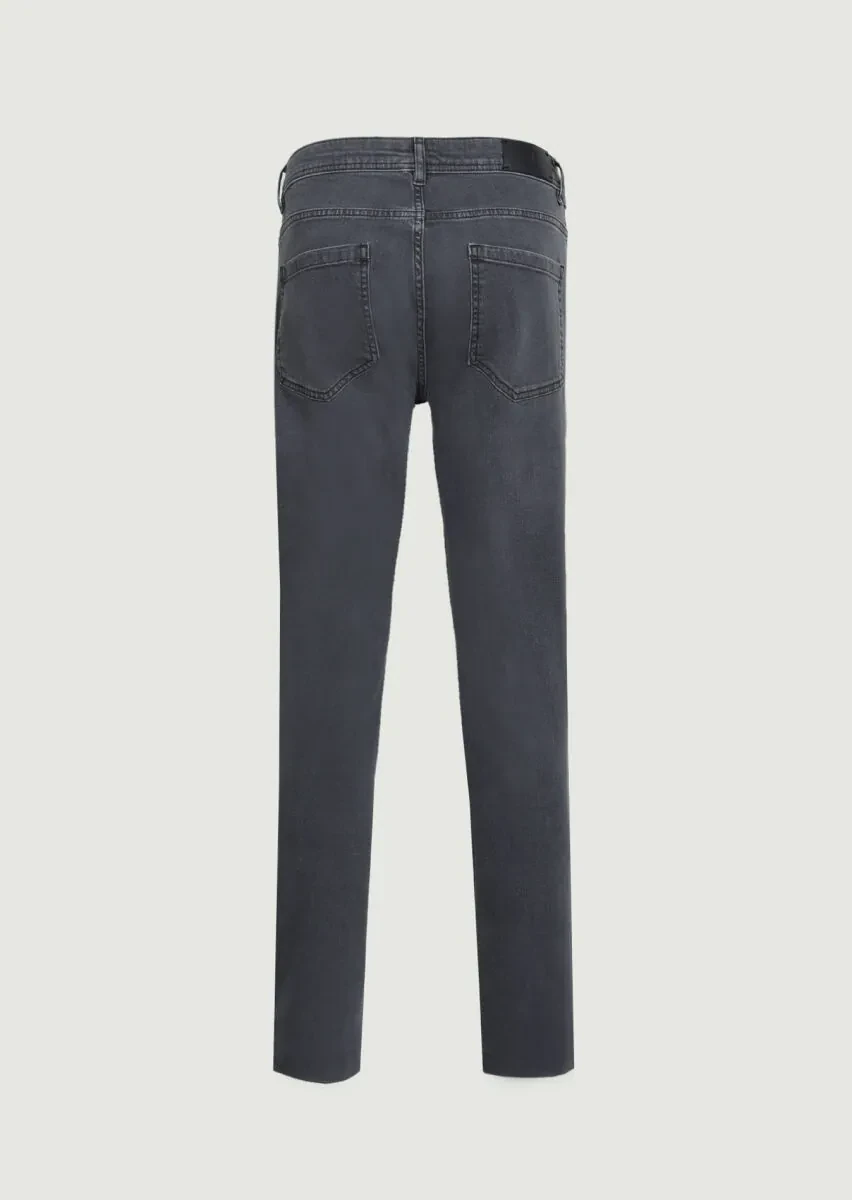 Light Grey Slim Fit Denim Cotton Blended Trousers - 7