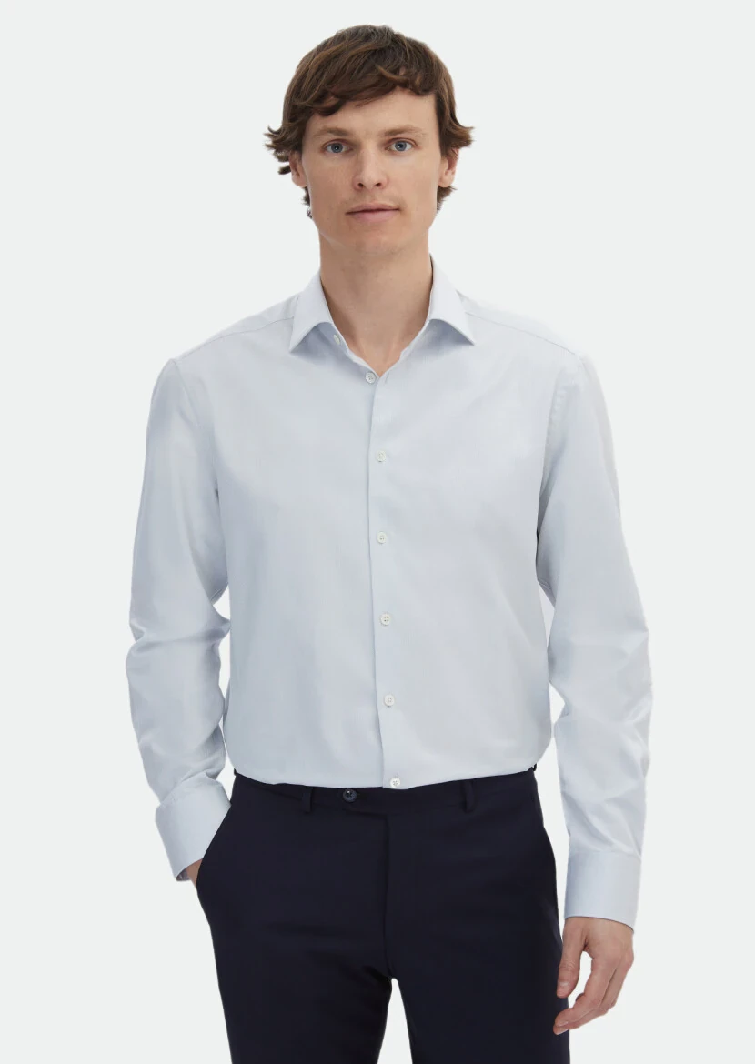 Light Grey Striped Regular Fit Weaving Classical 100% Cotton Shirt - RAMSEY