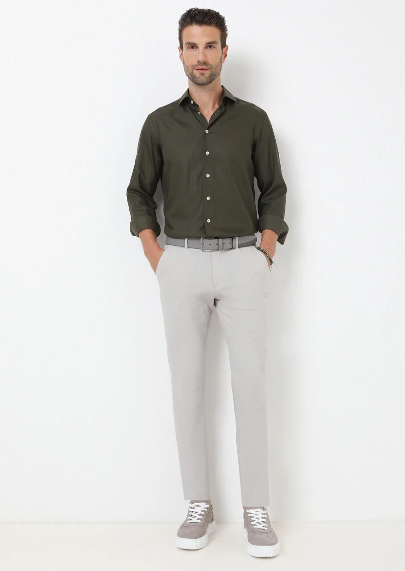 Light Grey Weaving Jogging Fit Casual Cotton Blended Trousers - 1