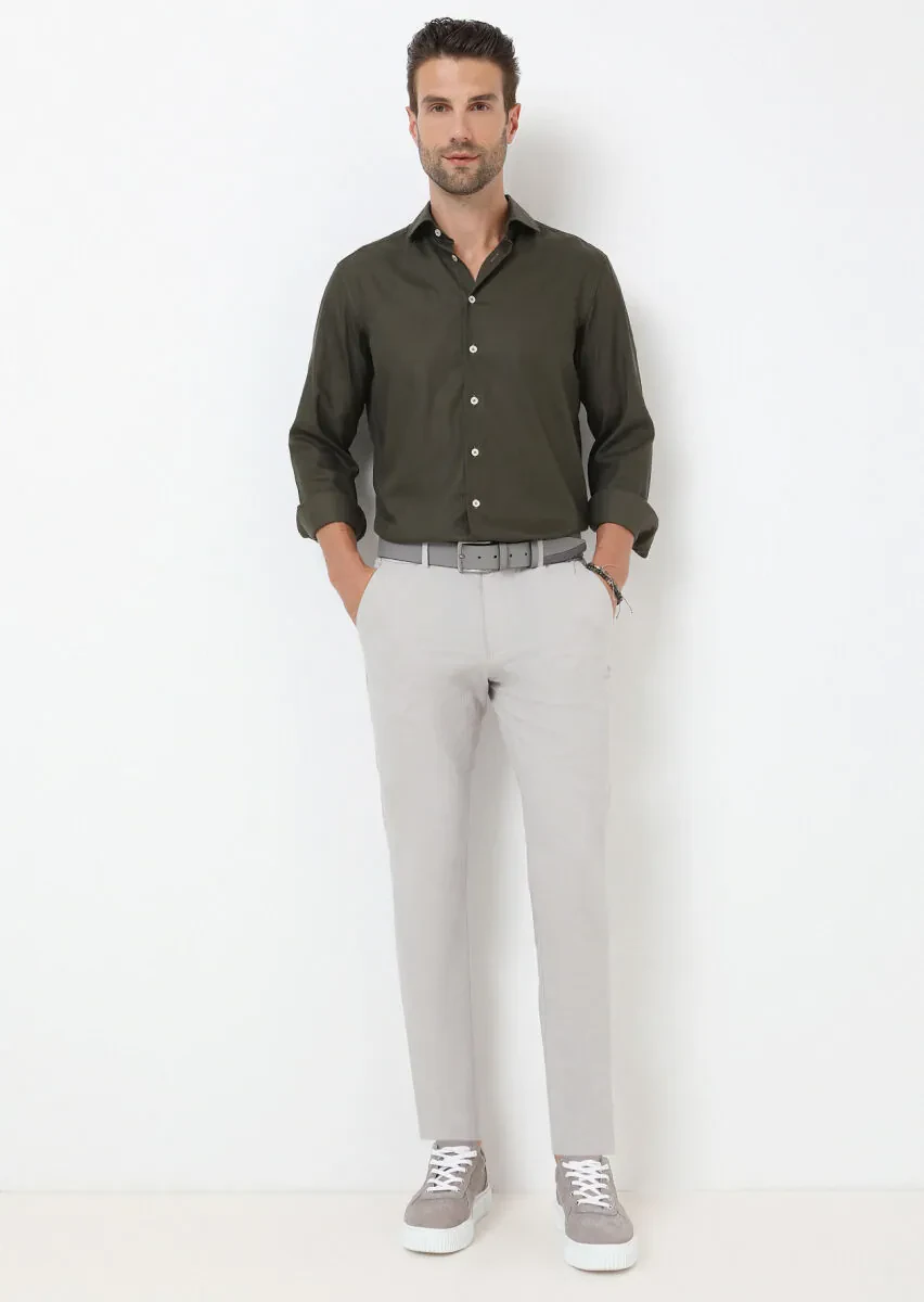 Light Grey Weaving Jogging Fit Casual Cotton Blended Trousers - 1