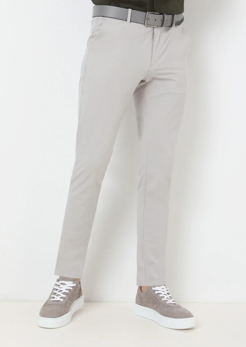 Light Grey Weaving Jogging Fit Casual Cotton Blended Trousers 