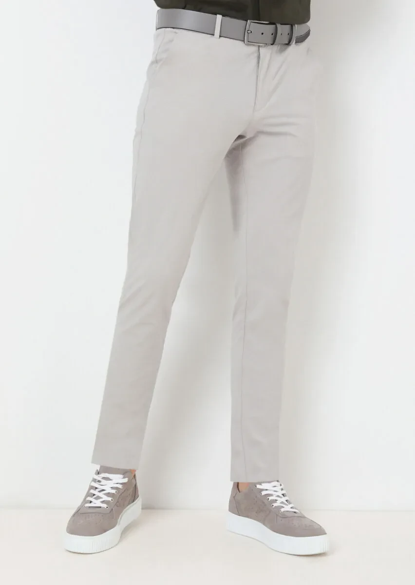 Light Grey Weaving Jogging Fit Casual Cotton Blended Trousers - 2