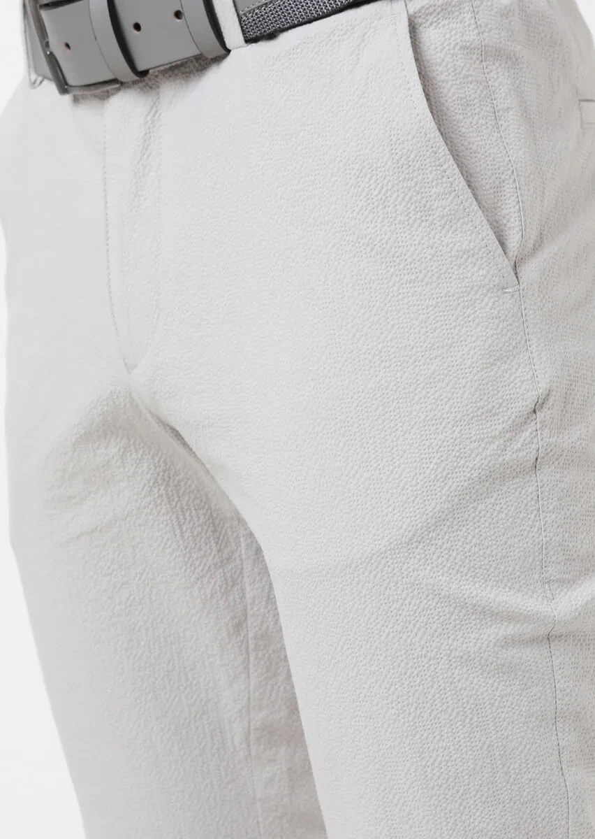 Light Grey Weaving Jogging Fit Casual Cotton Blended Trousers - 3