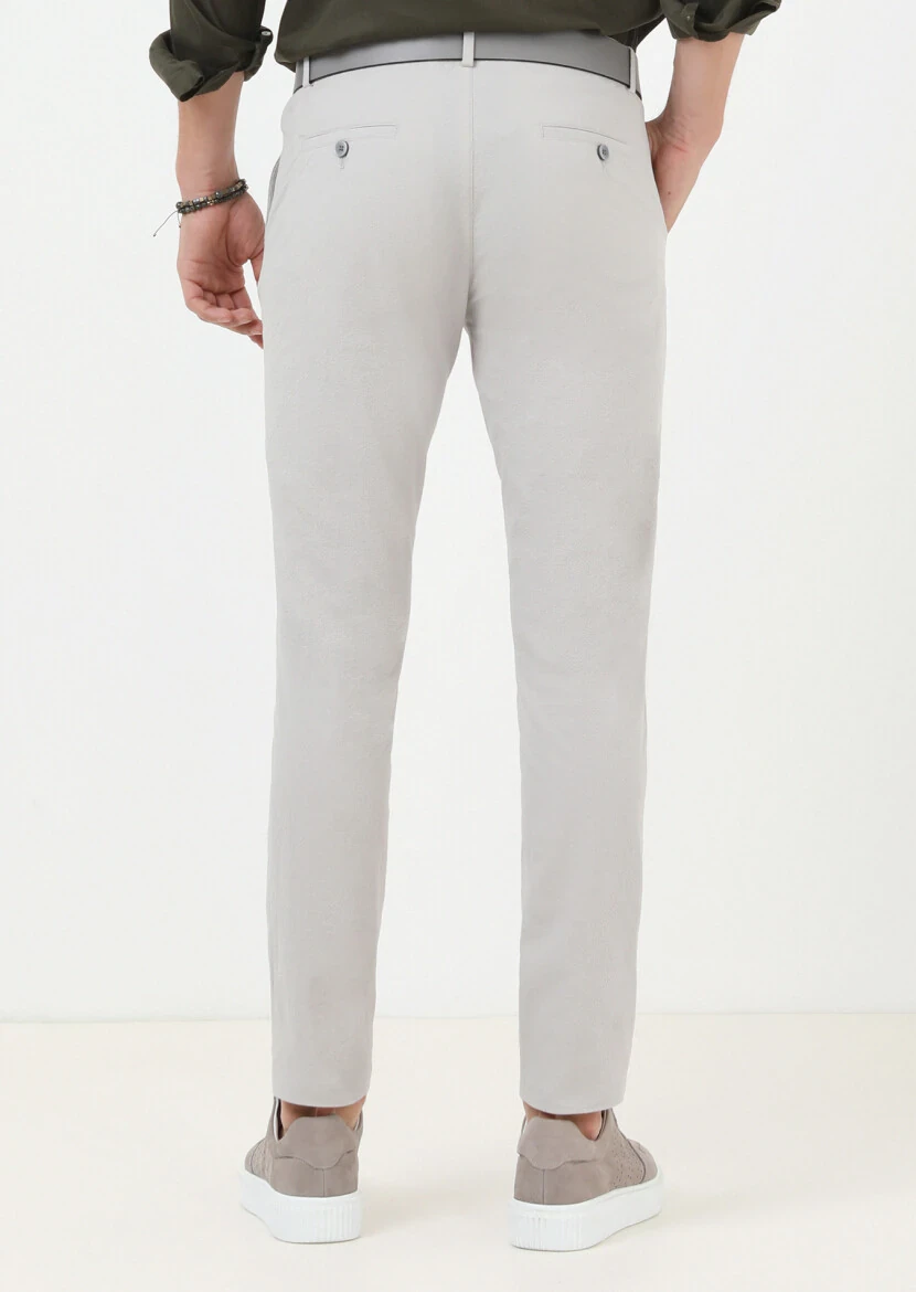 Light Grey Weaving Jogging Fit Casual Cotton Blended Trousers - 4