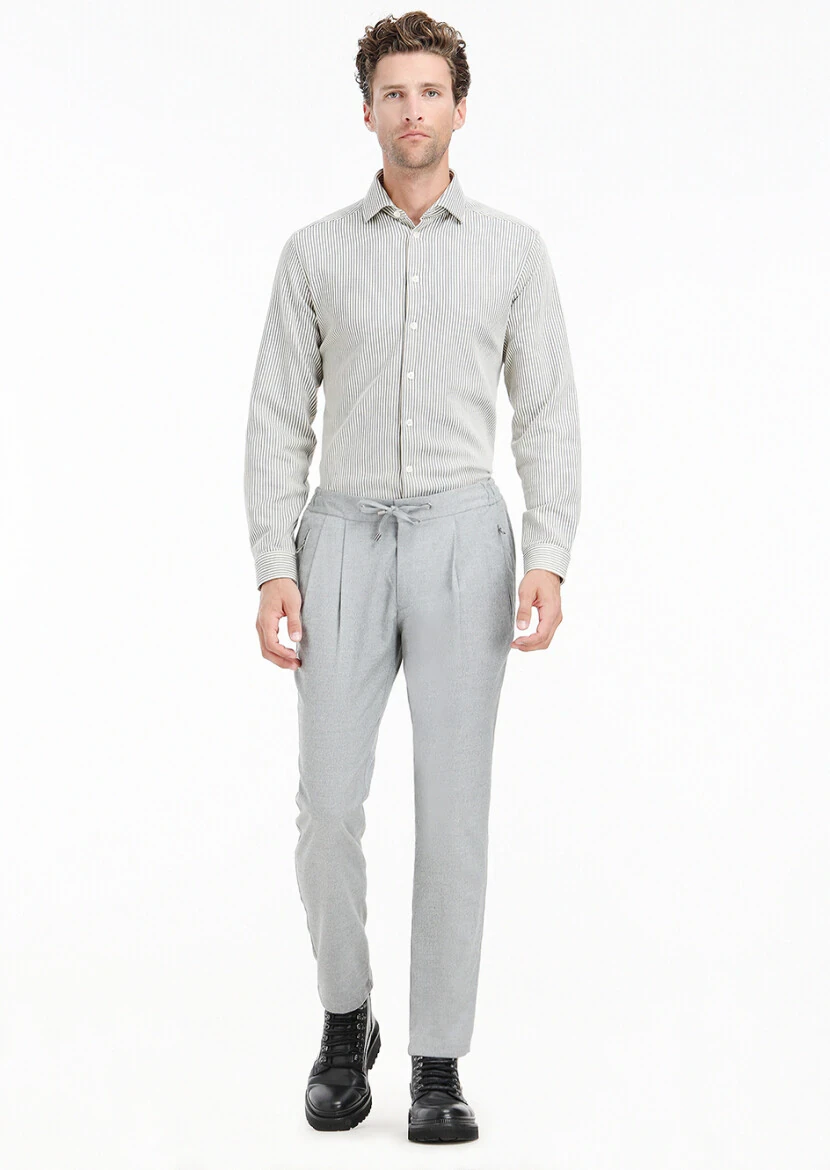 Light Grey Weaving Jogging Fit Casual Trousers - 1
