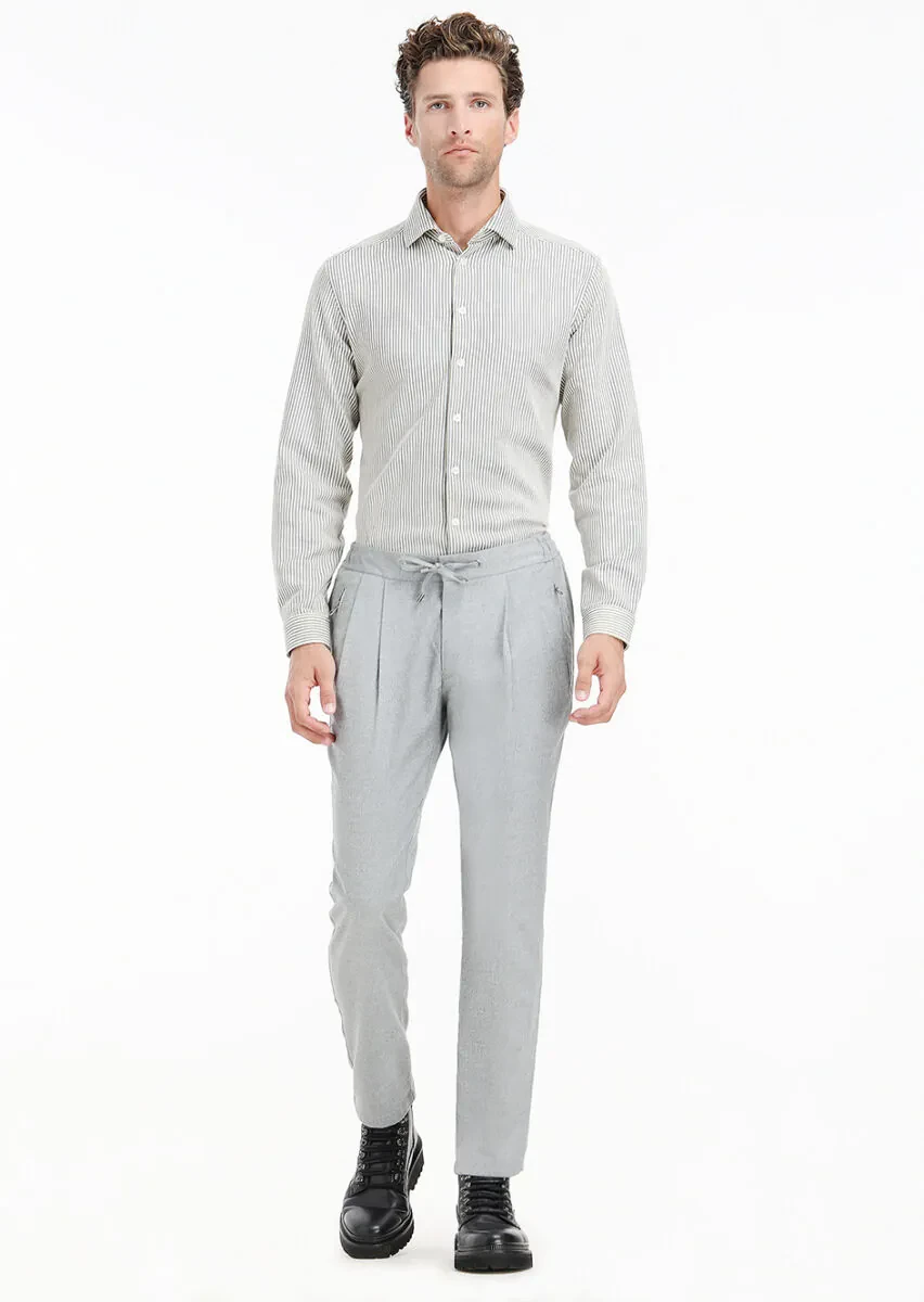Light Grey Weaving Jogging Fit Casual Trousers - 1