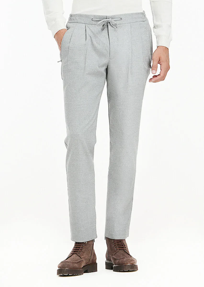 Light Grey Weaving Jogging Fit Casual Trousers - 4