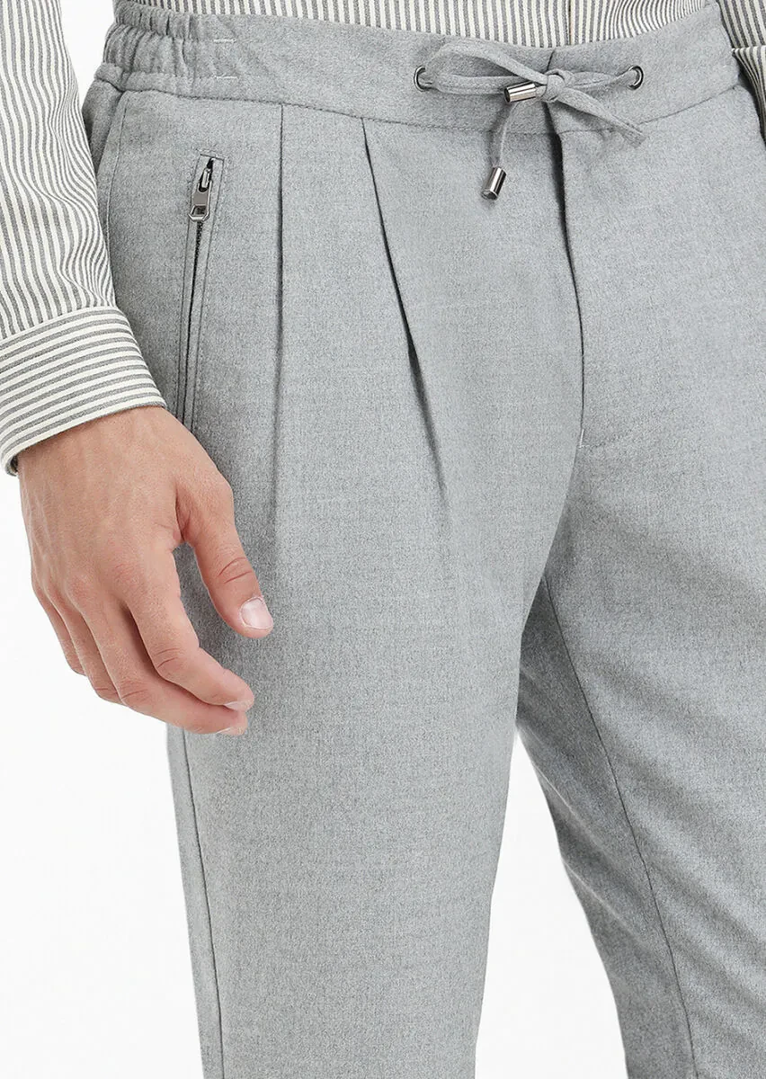 Light Grey Weaving Jogging Fit Casual Trousers - 5