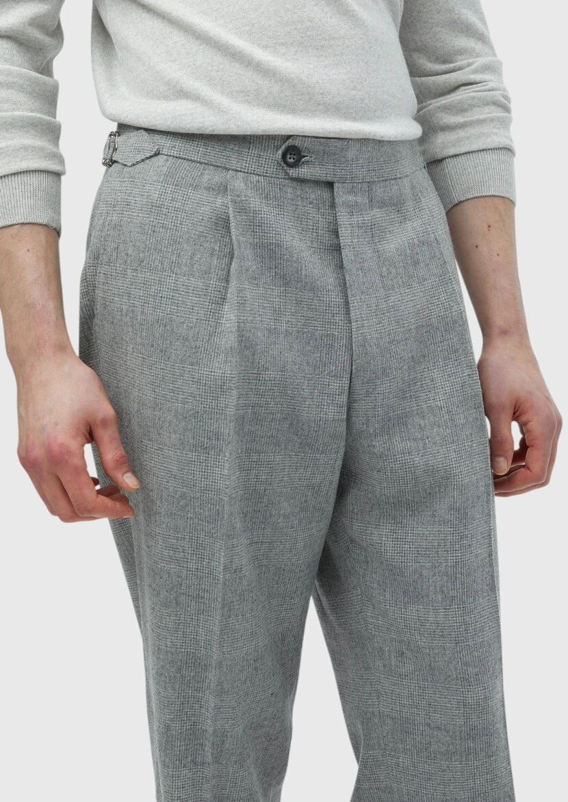 Light Grey Weaving Loose Fit Casual Wool Blended Trousers - 3