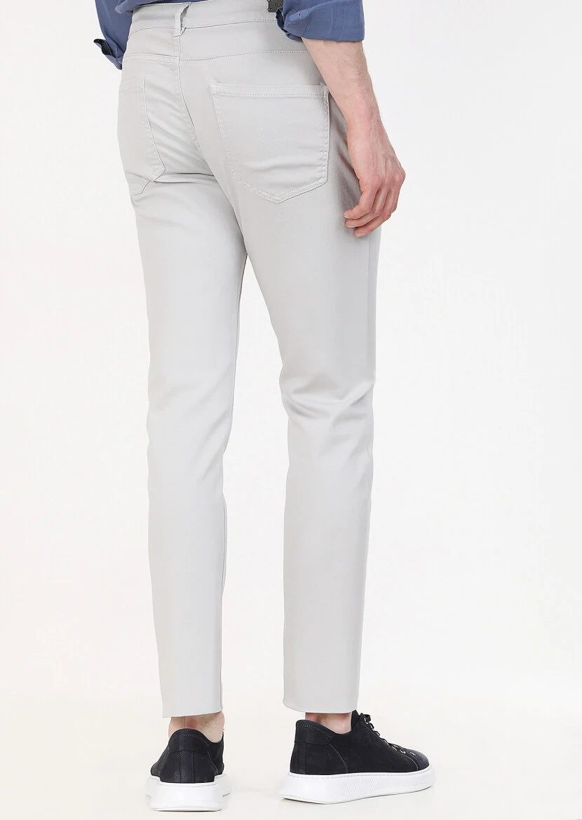 Light Grey Weaving Slim Fit Casual Cotton Blended Trousers - 4