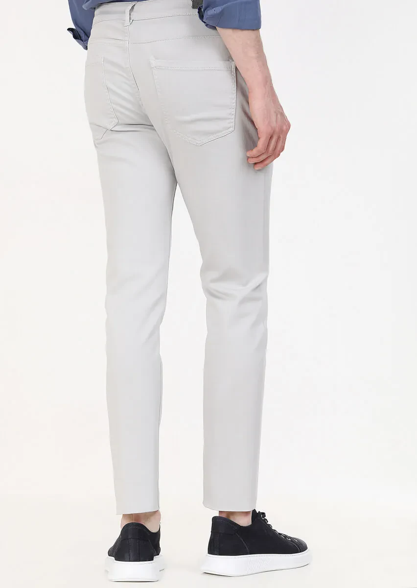 Light Grey Weaving Slim Fit Casual Cotton Blended Trousers - 4