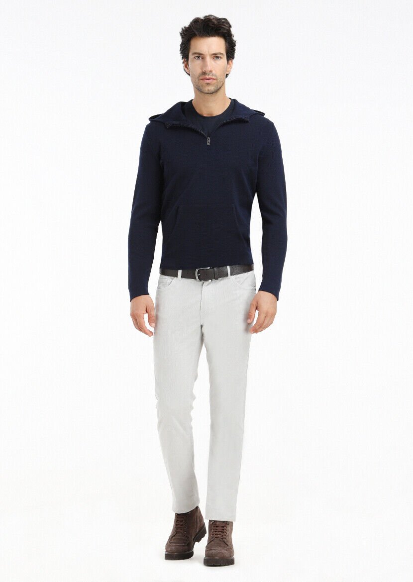 Light Grey Weaving Slim Fit Casual Cotton Blended Trousers - 1