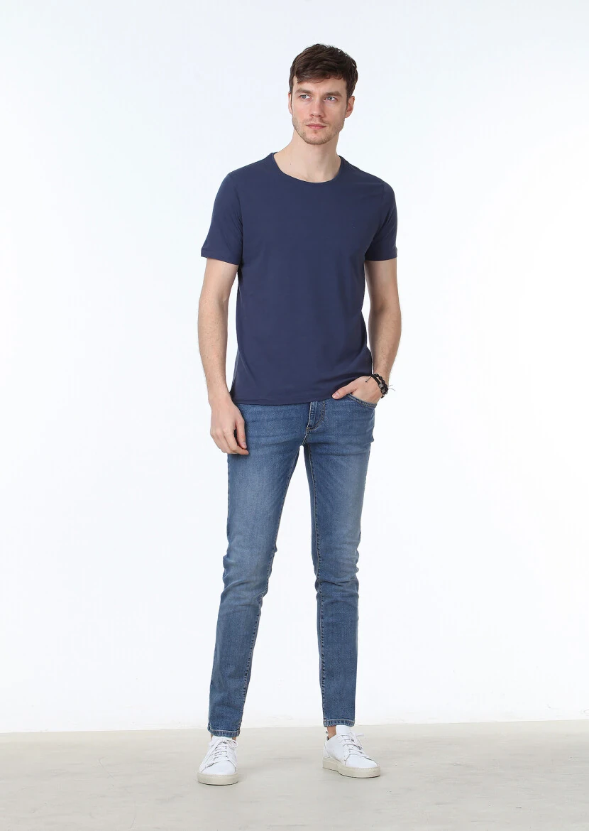 Light Indigo Plain Cotton Blended T-Shirt 