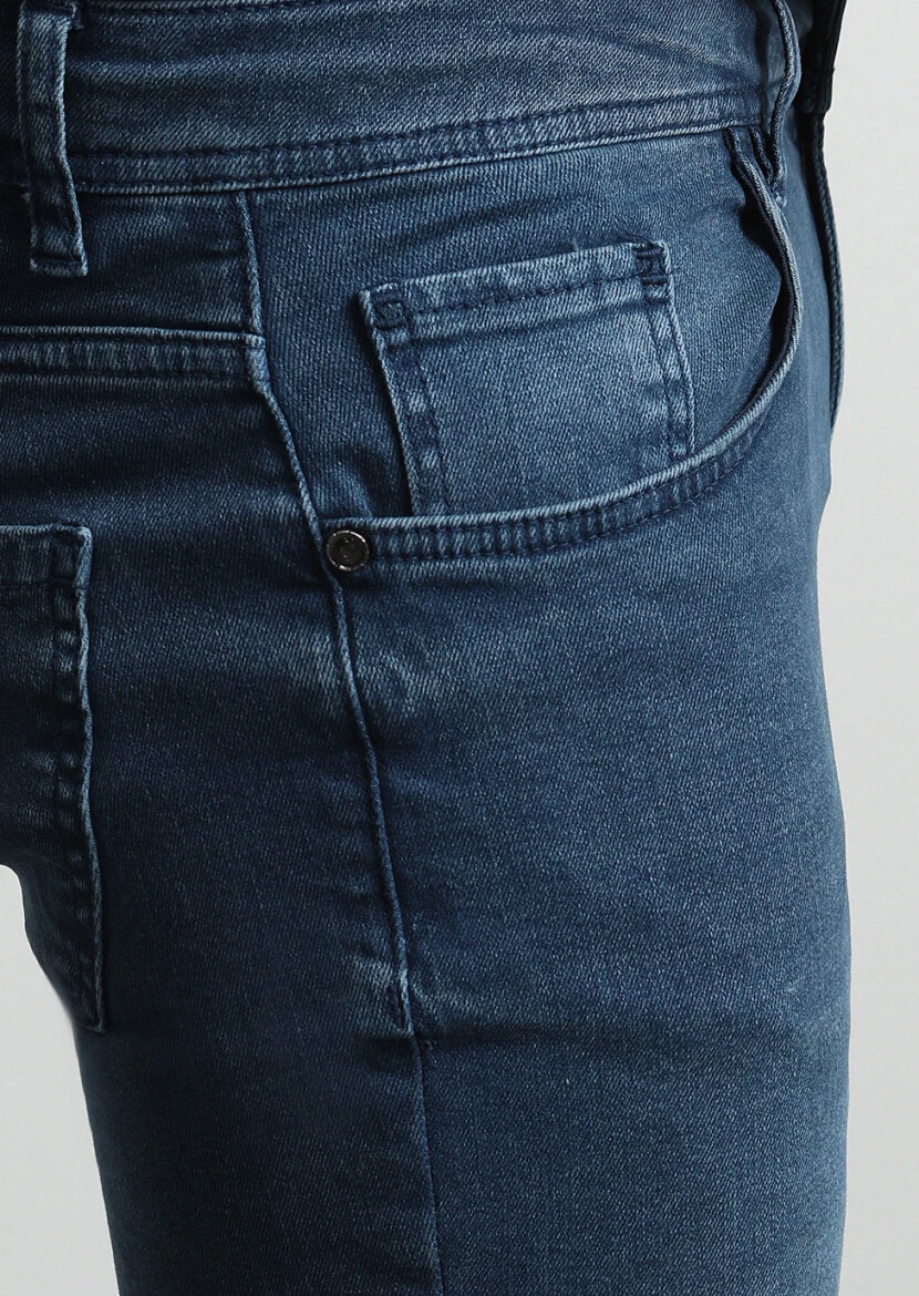 Light Indigo Slim Fit Denim Cotton Blended Trousers - 2