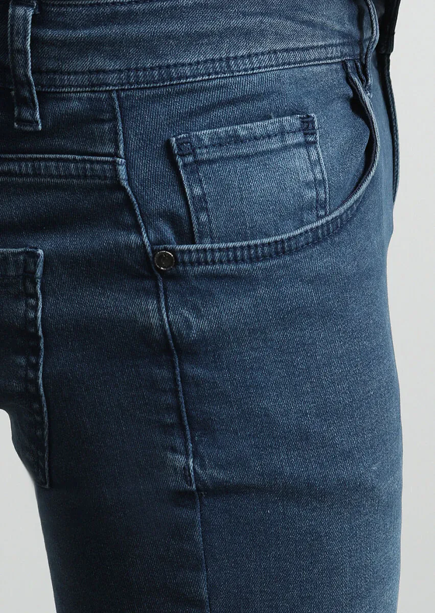 Light Indigo Slim Fit Denim Cotton Blended Trousers - 2