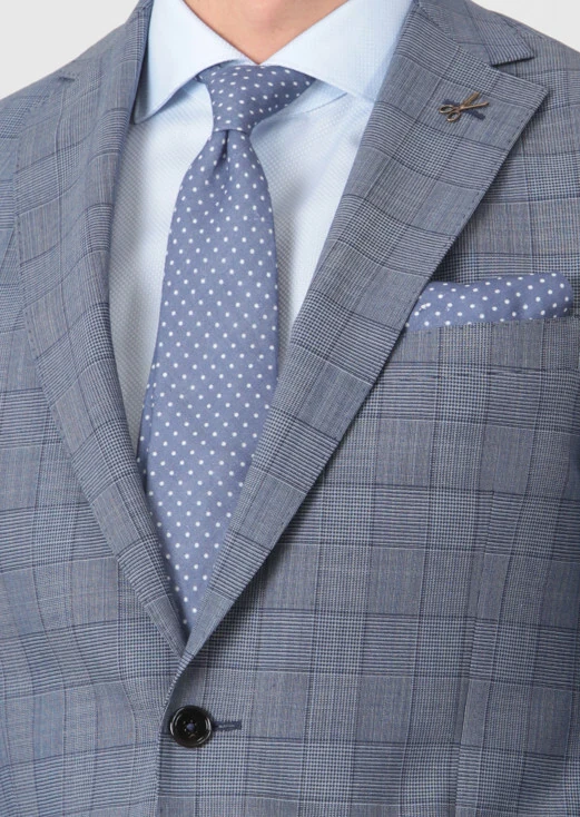 Light Navy Blue Checkered Regular Fit 100% Wool Suit - 3