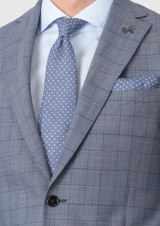 Light Navy Blue Checkered Regular Fit 100% Wool Suit - 3