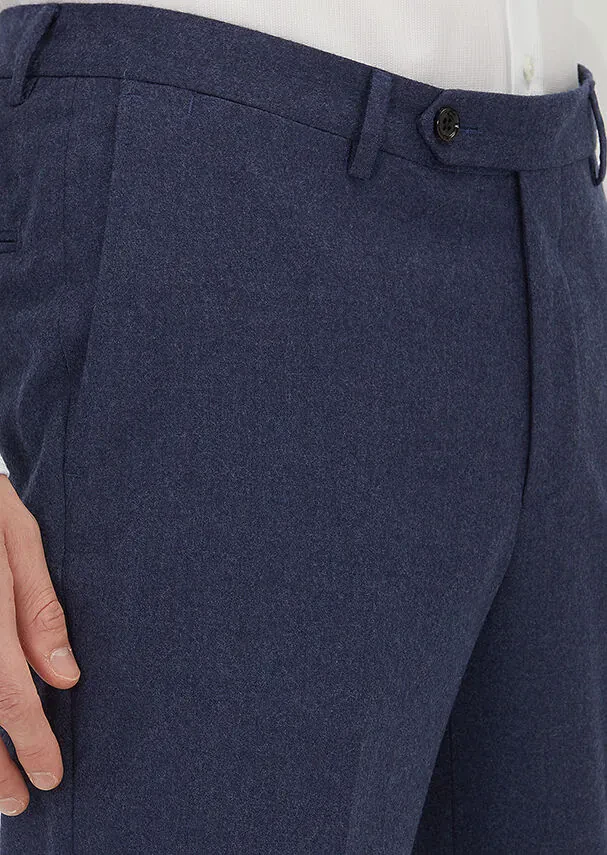 Light Navy Blue Material Regular Fit Classical 100% Wool Trousers - 3