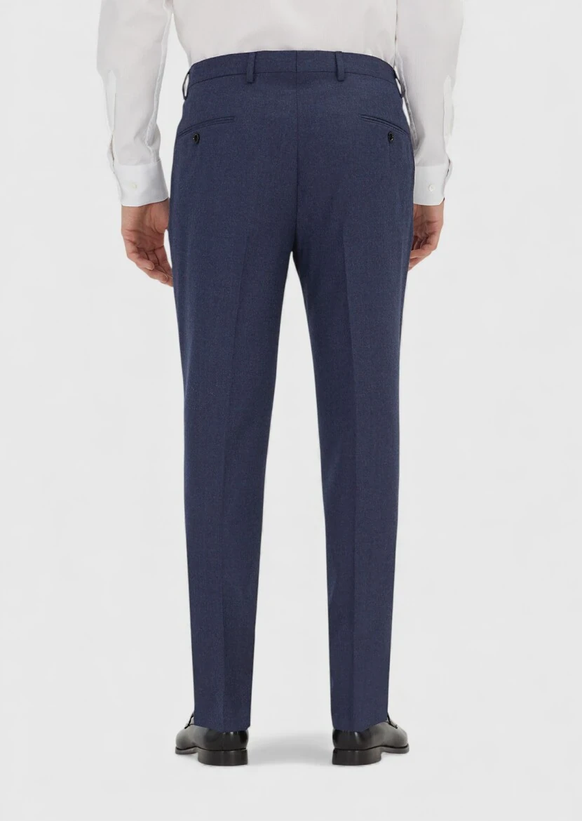 Light Navy Blue Material Regular Fit Classical 100% Wool Trousers - 4