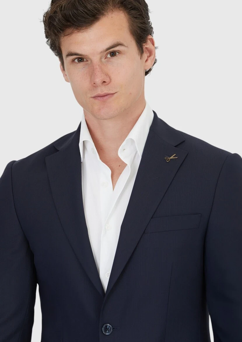 Light Navy Blue Micro Modern Fit Wool Blended Suit - 3