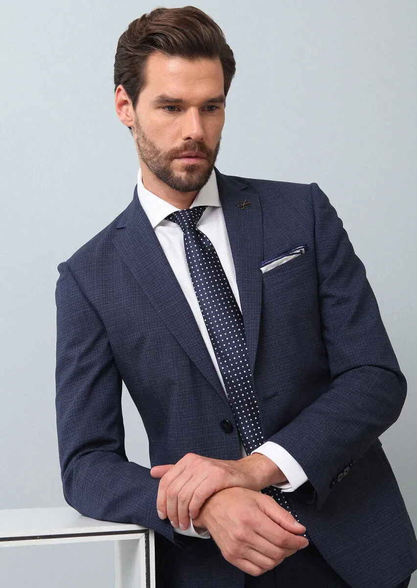 Light Navy Blue Micro Zeroweight Slim Fit 100% Wool Suit - 1