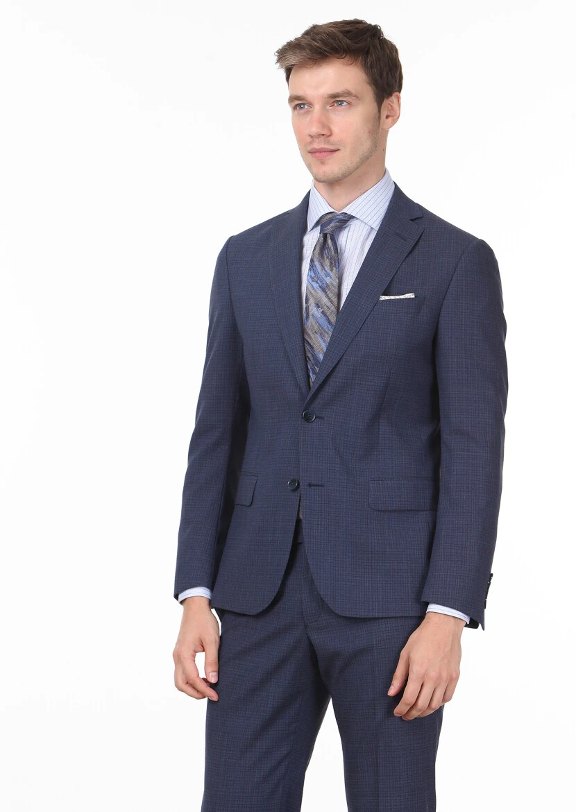 Light Navy Blue Micro Zeroweight Slim Fit 100% Wool Suit - 2