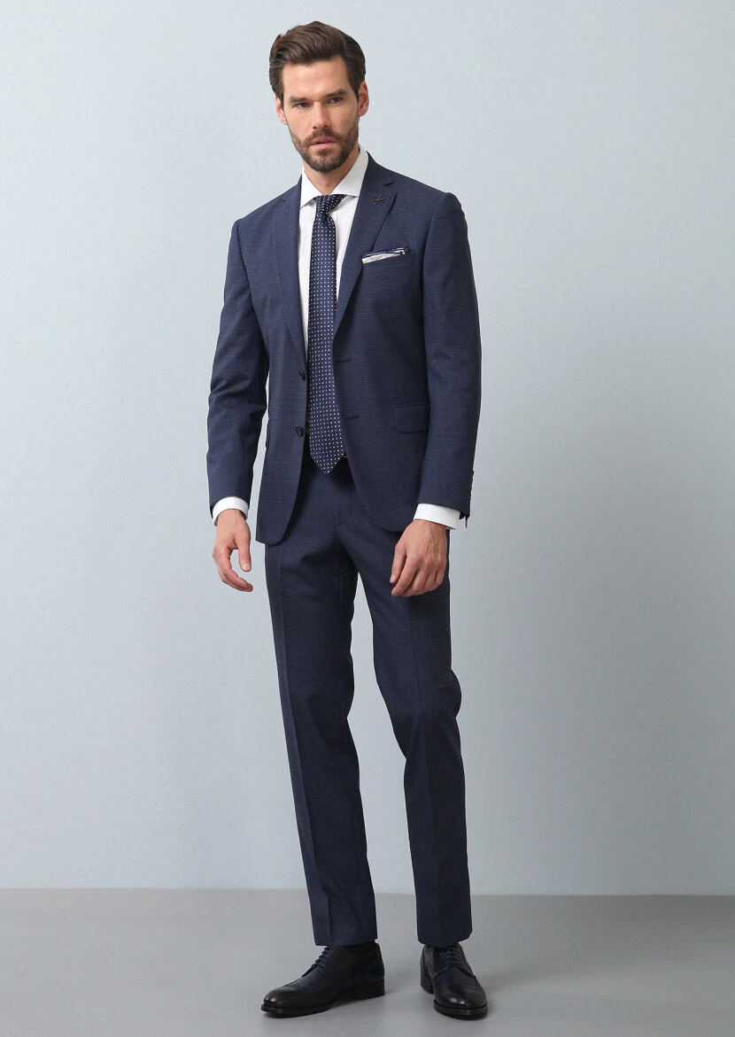 Light Navy Blue Micro Zeroweight Slim Fit 100% Wool Suit - 3