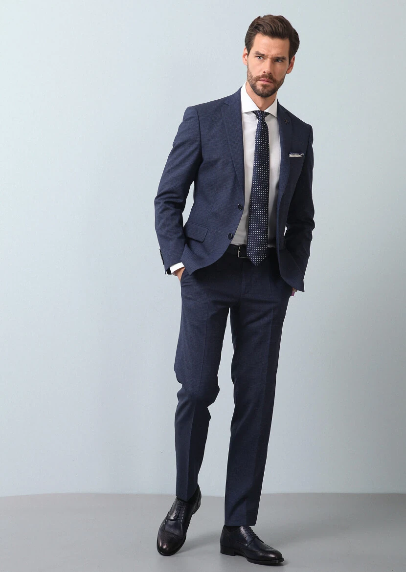 Light Navy Blue Micro Zeroweight Slim Fit 100% Wool Suit - 4