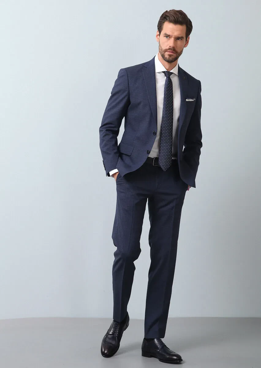 Light Navy Blue Micro Zeroweight Slim Fit 100% Wool Suit - 4
