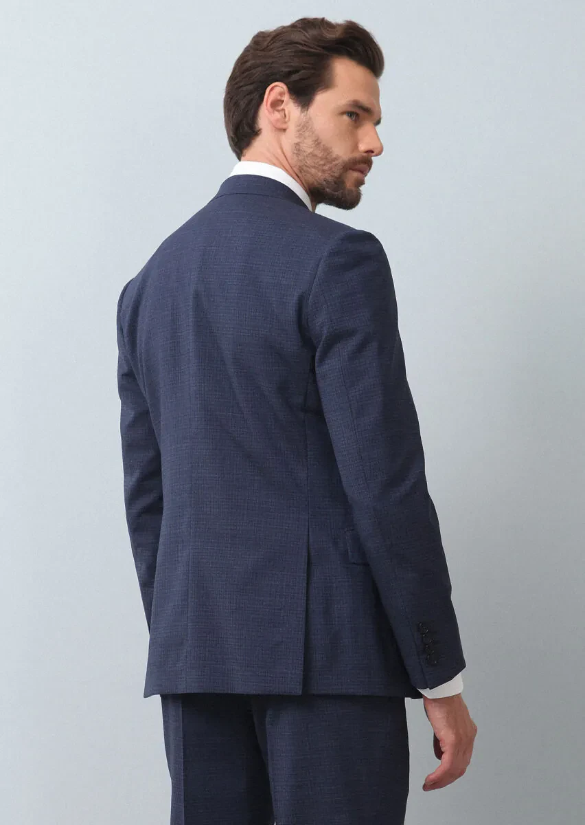 Light Navy Blue Micro Zeroweight Slim Fit 100% Wool Suit - 5