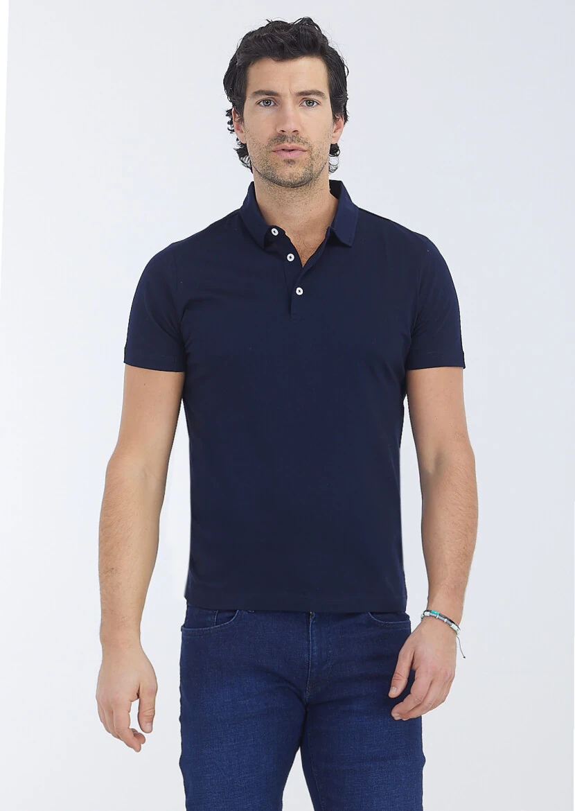Light Navy Blue Polo Neck 100% Cotton T-Shirt 