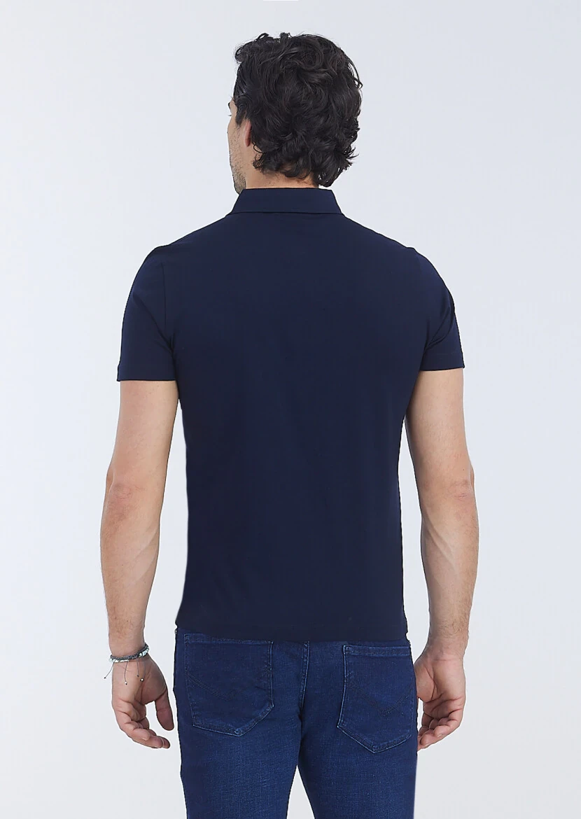Light Navy Blue Polo Neck 100% Cotton T-Shirt - 5