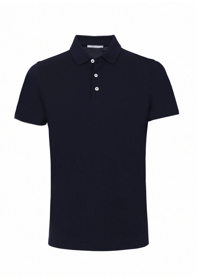 Light Navy Blue Polo Neck 100% Cotton T-Shirt - 6