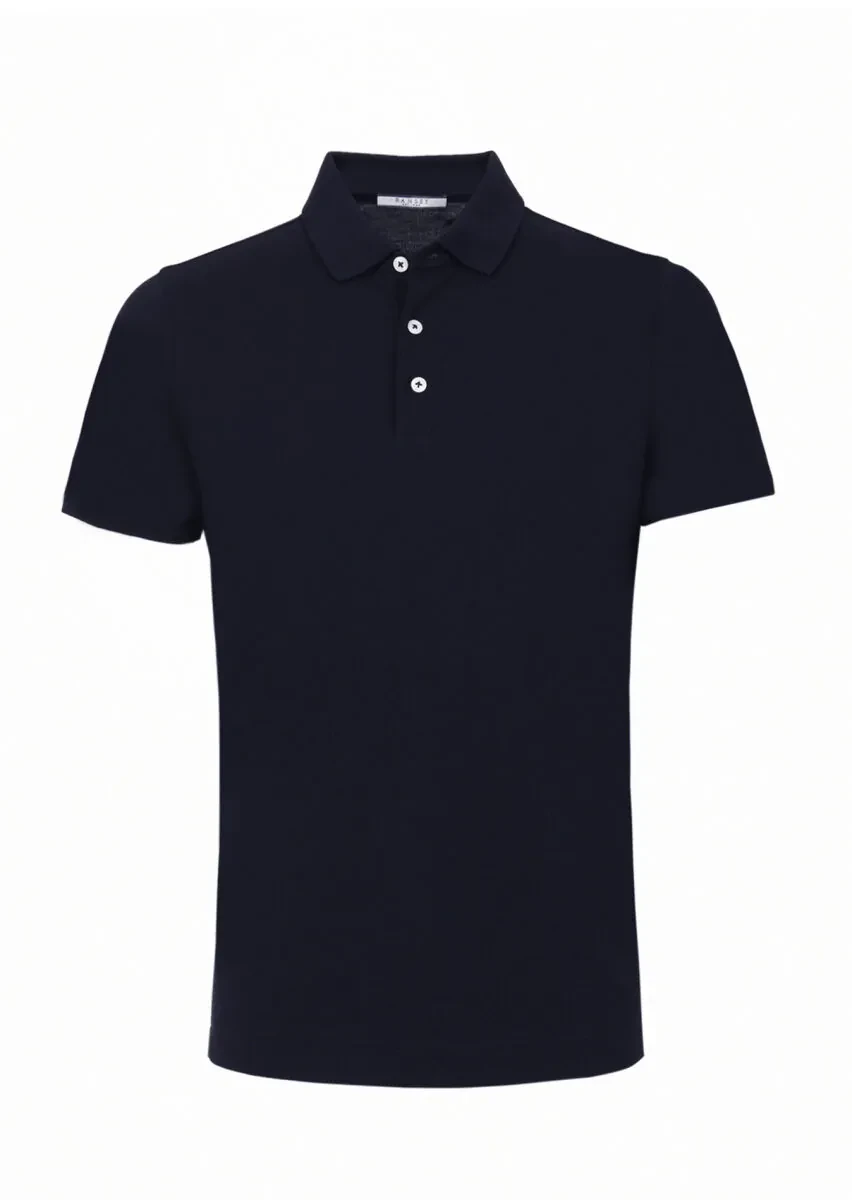 Light Navy Blue Polo Neck 100% Cotton T-Shirt - 6