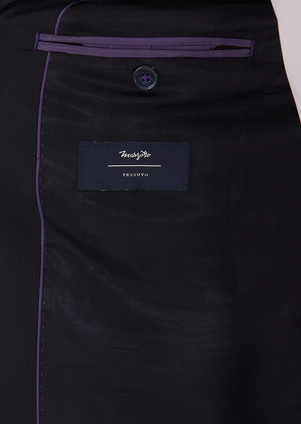 Light Navy Blue Printed Zeroweight Slim Fit Wool Blended Suit - 4