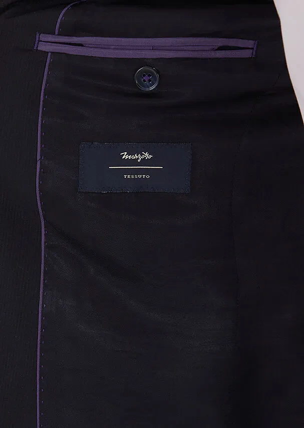 Light Navy Blue Printed Zeroweight Slim Fit Wool Blended Suit - 4