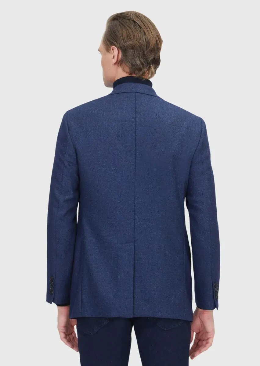 Light Navy Blue Regular Fit Silk Blended Jacket - 7