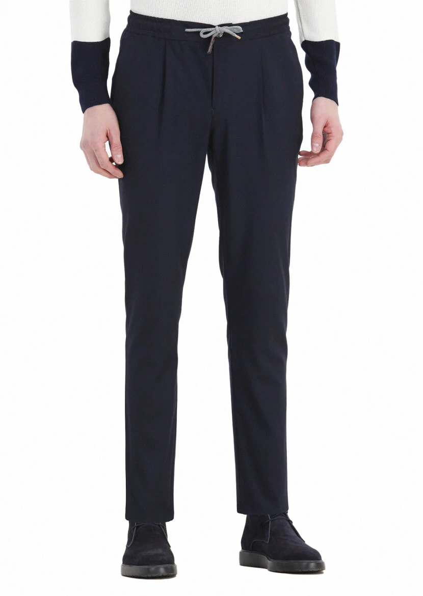 Light Navy Blue Weaving Jogging Fit Casual Trousers 