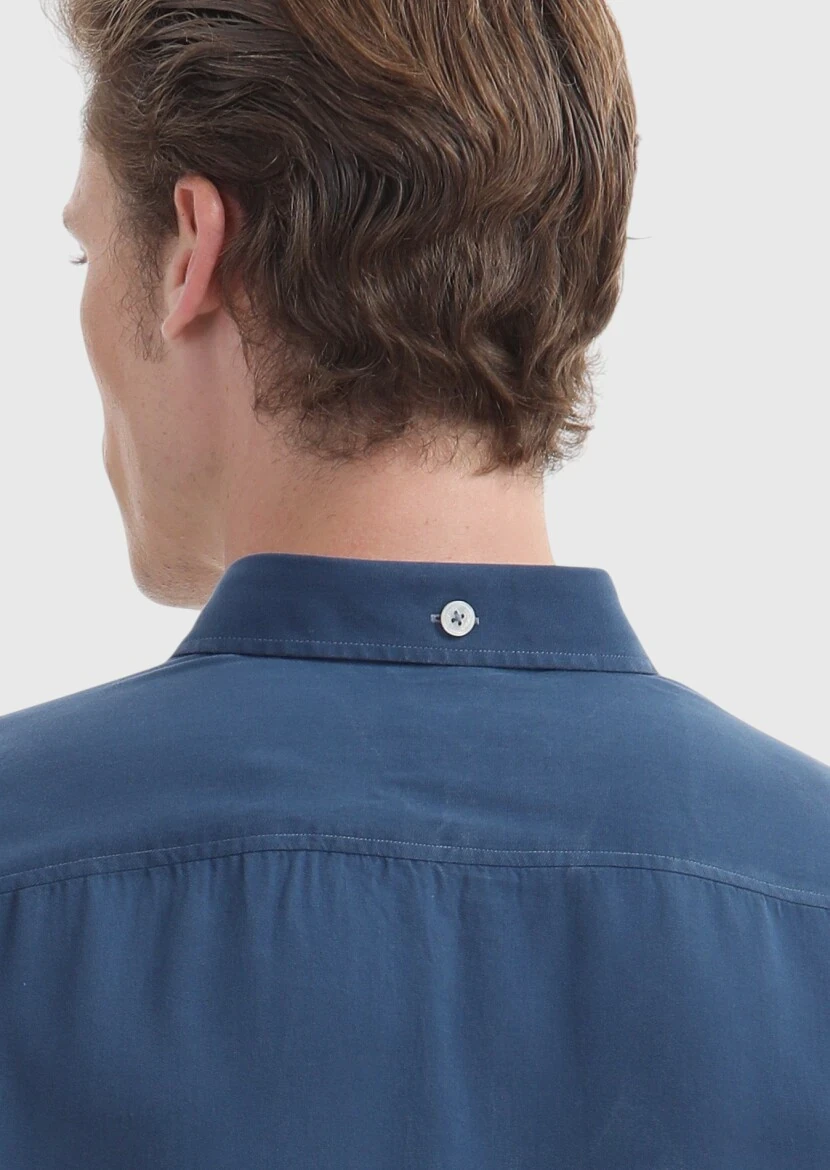 Light Petrol Blue Plain Regular Fit Weaving Casual Shirt - 4