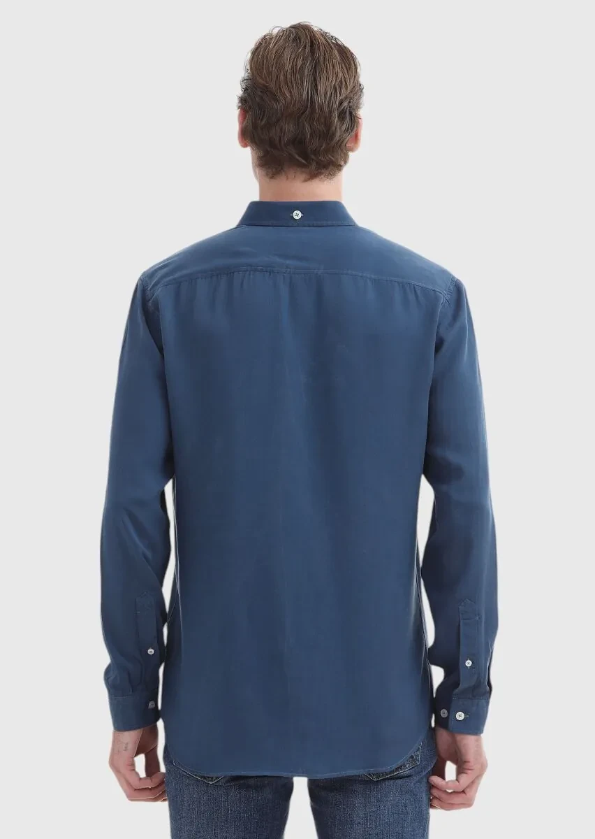 Light Petrol Blue Plain Regular Fit Weaving Casual Shirt - 5